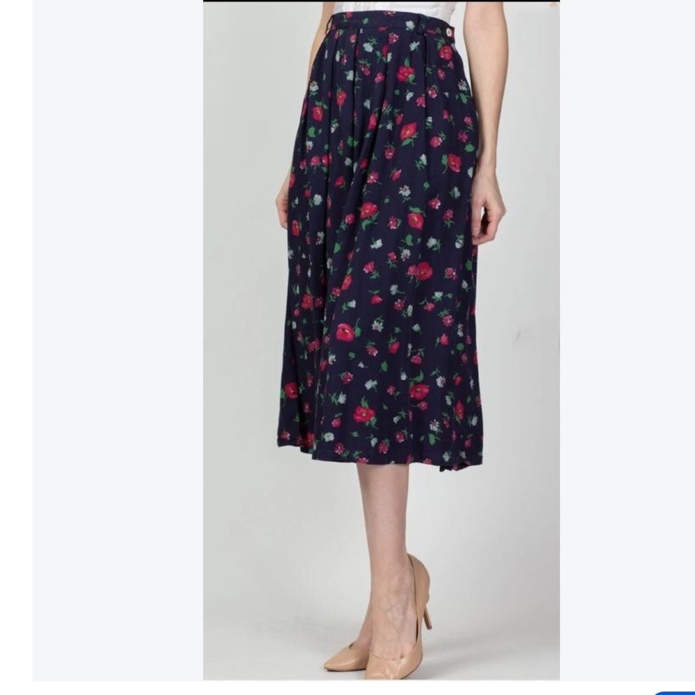 Vtg Lizsport Womens Culottes 8 Navy Blue Dark Floral 90s Grannycore Fall Retro